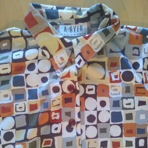 Vintage A. Beyer Geometric Dots Tiles Circles Polyester Disco Shirt